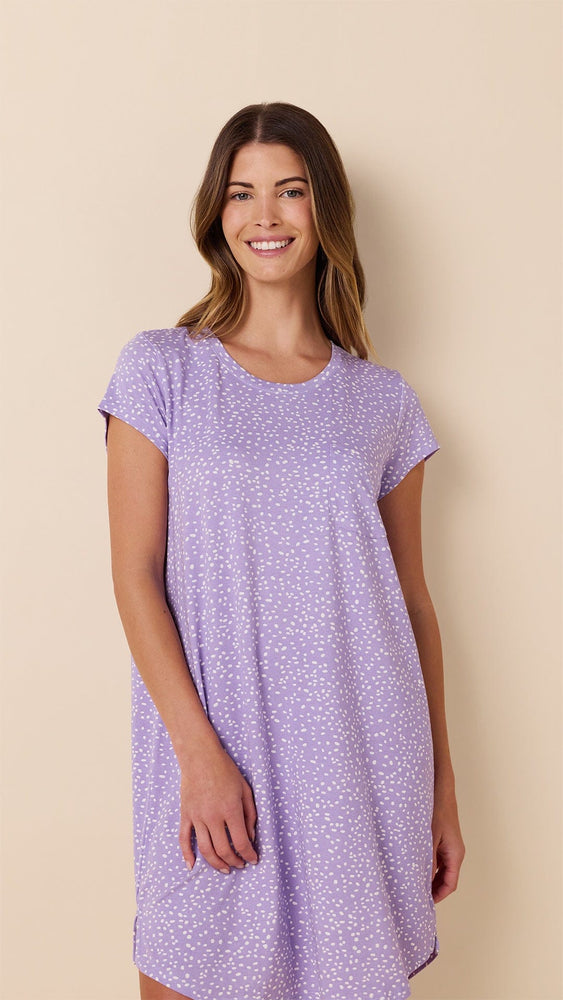 Confetti Dot Pima Knit Short-Sleeved Sleep Shirt - Lilac Extra Lilac
