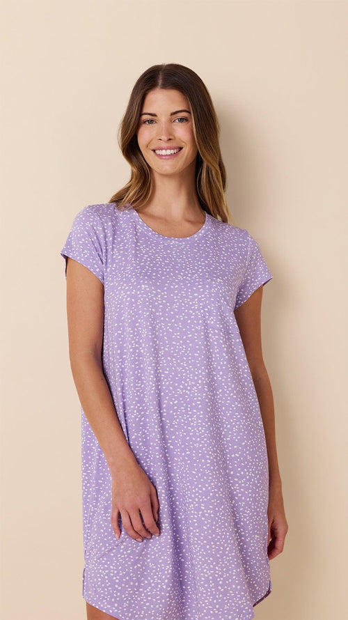 Confetti Dot Pima Knit Short-Sleeved Sleep Shirt - Lilac Extra Lilac