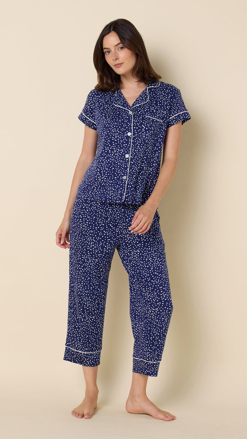 Confetti Dot Pima Knit Capri - Navy Hover Navy