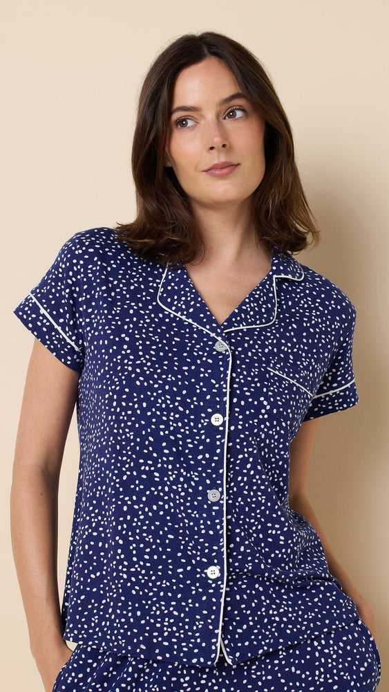 Confetti Dot Pima Knit Capri - Navy Wide Navy