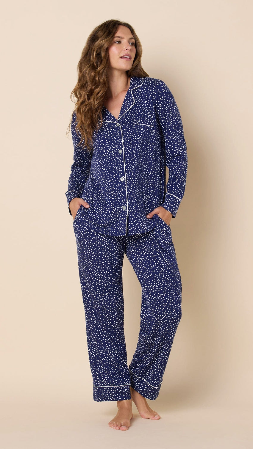 Confetti Dot Pima Knit Pajama - Navy Main Navy