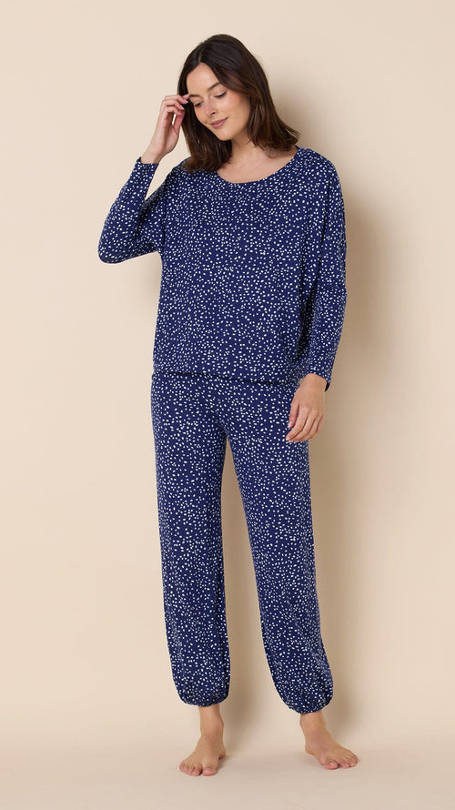 Confetti Dot Pima Knit Pullover Set - Navy