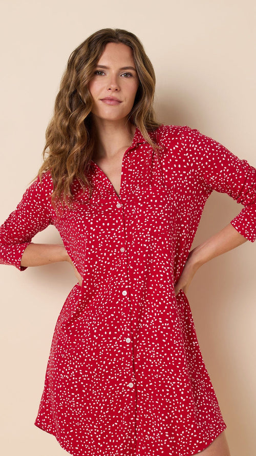 Confetti Dot Pima Knit Night Shirt - Red Extra Red