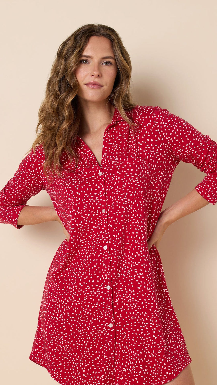 Confetti Dot Pima Knit Night Shirt - Red Extra Red
