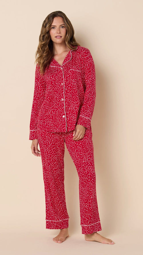 Confetti Dot Pima Knit Long-Sleeved Pajama - Red Main Red