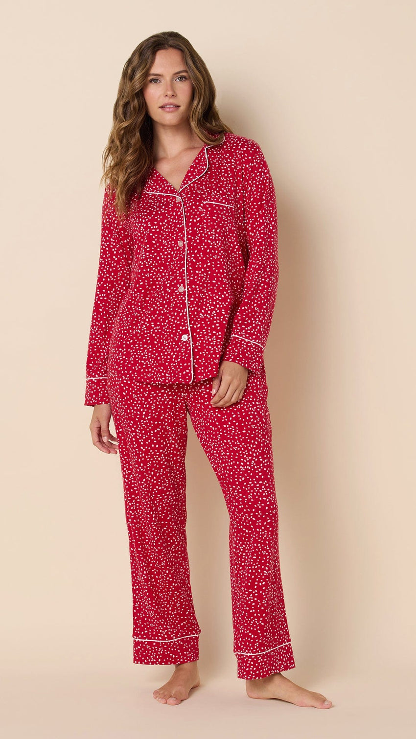 Confetti Dot Pima Knit Long-Sleeved Pajama - Red Main Red