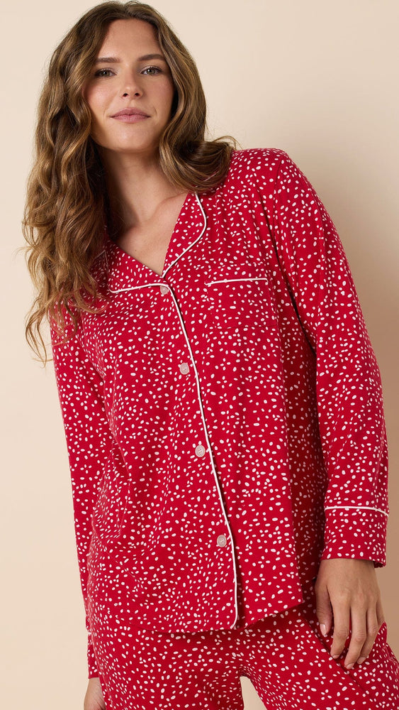 Confetti Dot Pima Knit Long-Sleeved Pajama - Red Hover Extra Red