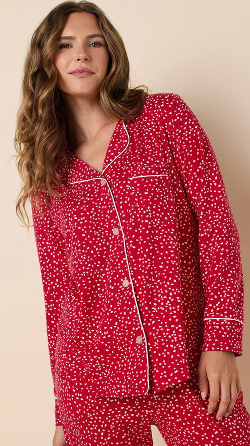 Confetti Dot Pima Knit Long-Sleeved Pajama - Red Hover Extra Red