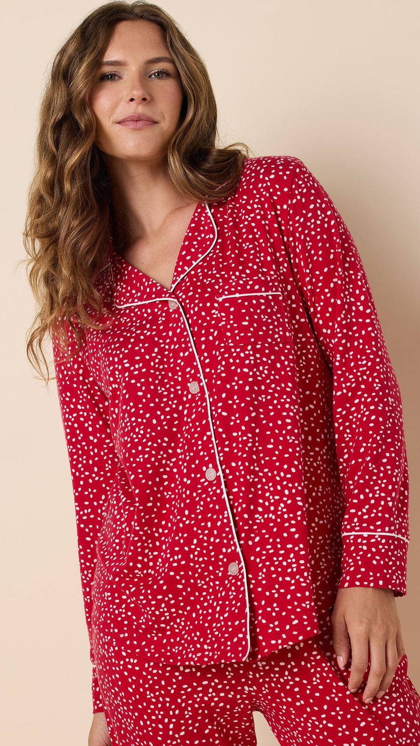 Confetti Dot Pima Knit Long-Sleeved Pajama - Red Hover Extra Red
