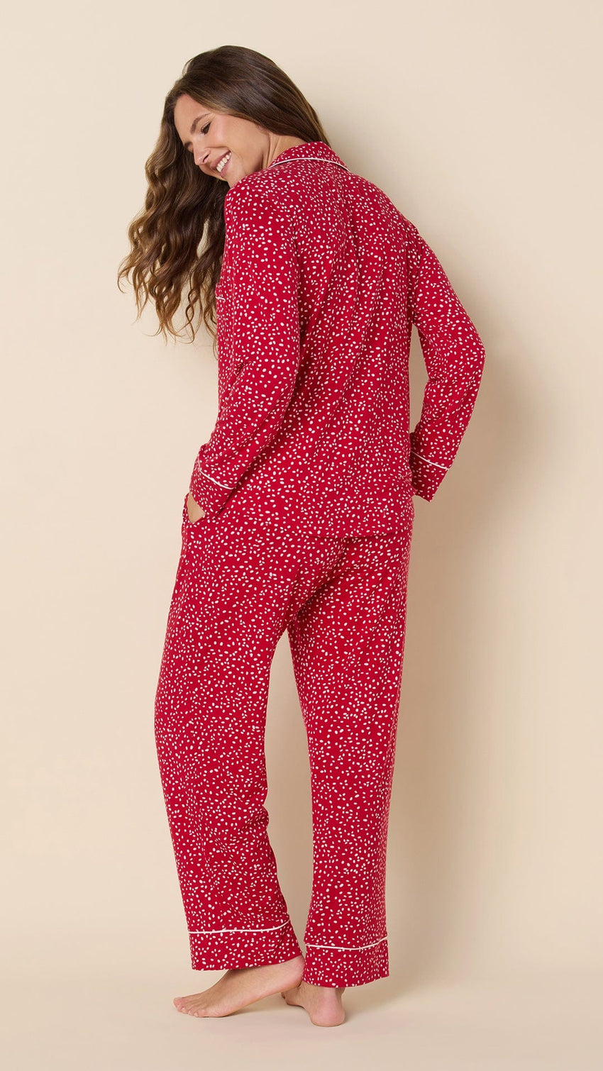 Confetti Dot Pima Knit Long-Sleeved Pajama - Red Extra Red