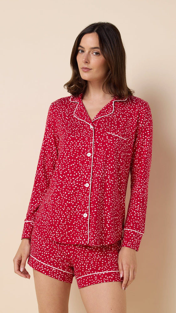 Confetti Dot Pima Knit Long-Sleeved Short Set - Red extra Red
