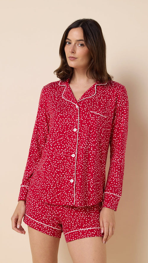 Confetti Dot Pima Knit Long-Sleeved Short Set - Red extra Red