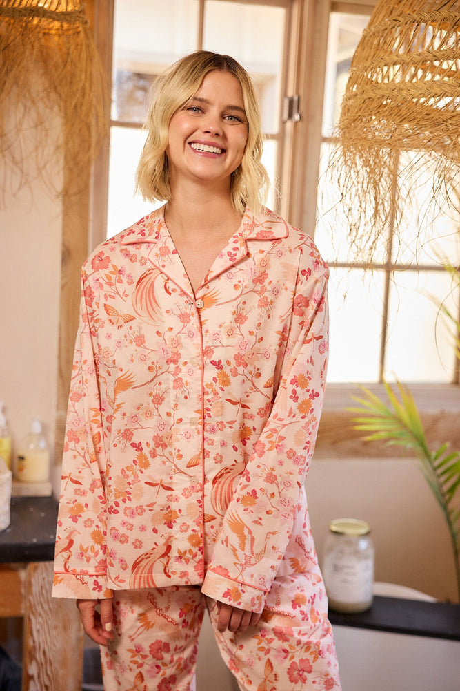 Coral Bird Voile Pajama Extra Coral