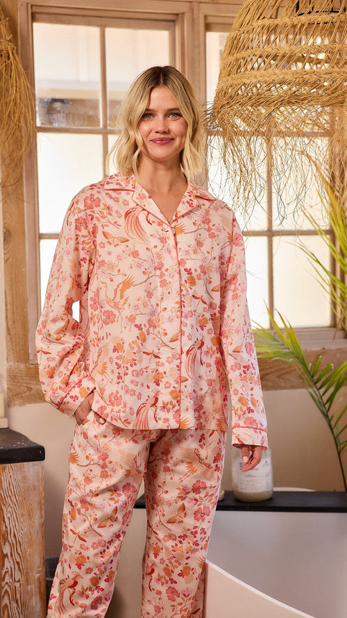 Coral Bird Voile Pajama Extra Coral