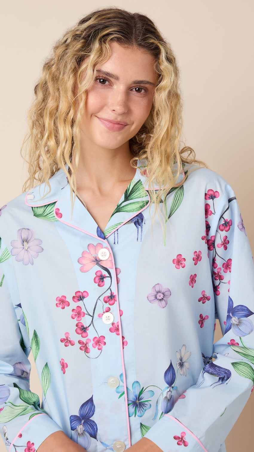 Deerly Luxe Pima Long-Sleeved Pajama Wide Blue