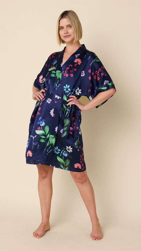 Deerly Silk Kimono Robe Main Navy