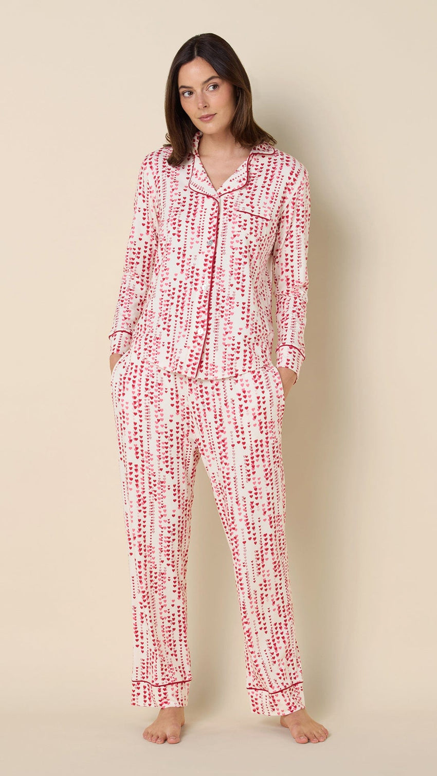 Dreamy Hearts Pima Knit Long-Sleeved Pajama - White Main White