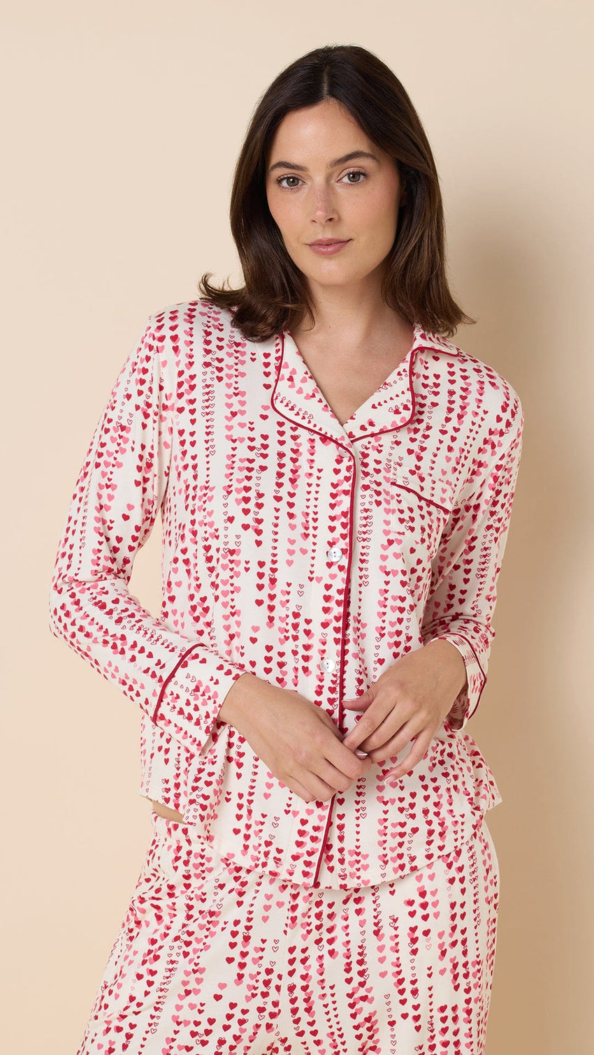 Dreamy Hearts Pima Knit Long-Sleeved Pajama - White Extra White