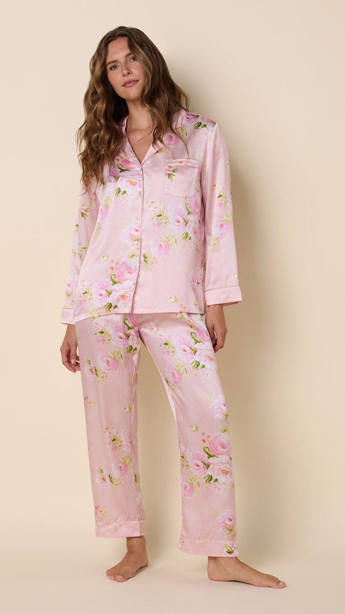 Eden Rose Silk Pajama - Pink Hover Pink