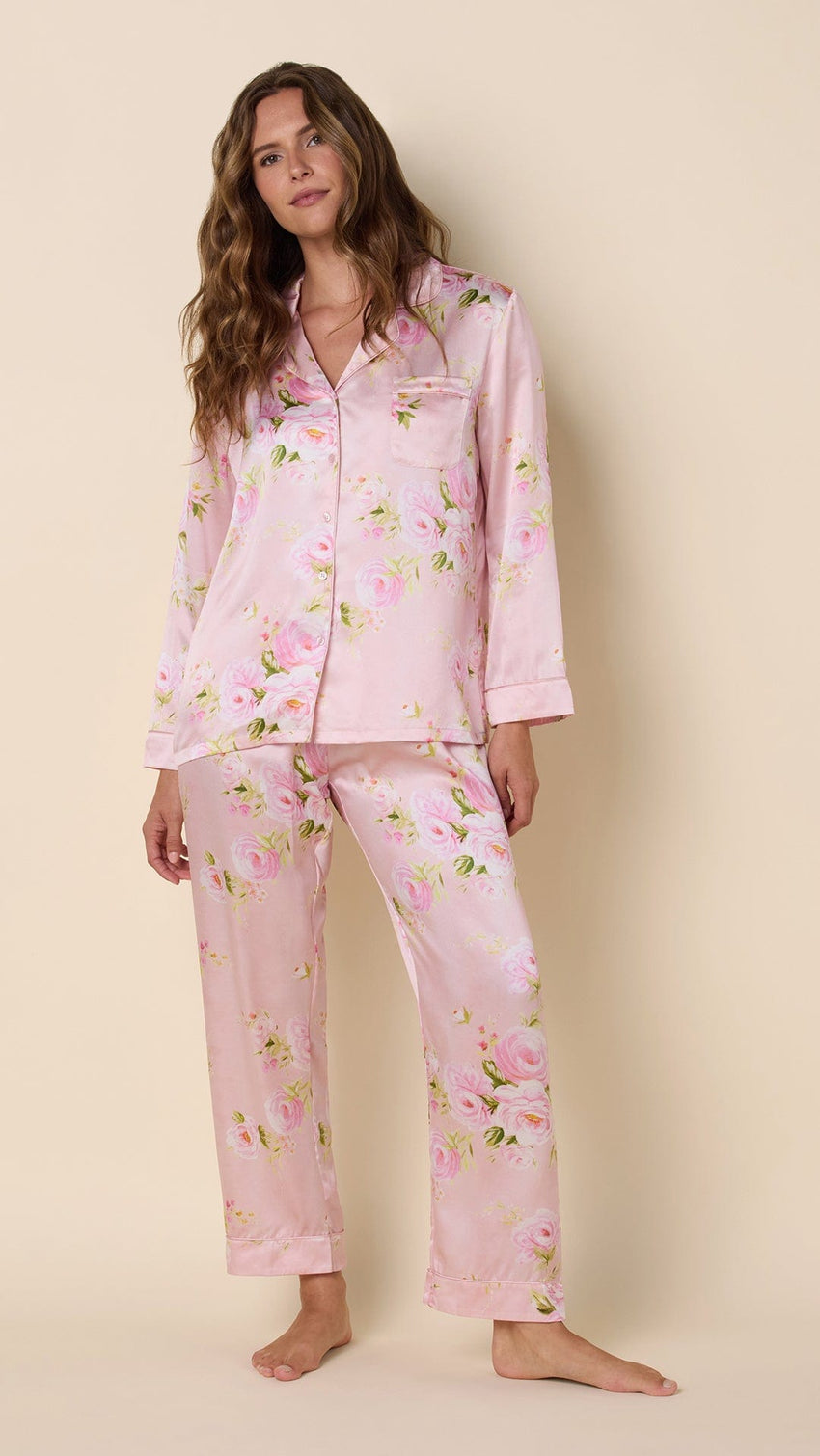 Eden Rose Silk Pajama - Pink Hover Pink