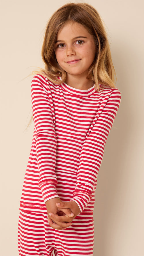 Essential Stripe Pima Knit Kids Pajama - Red Extra Red