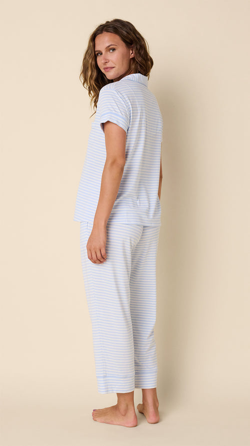 Essential Stripe Pima Knit Capri Set - Heavenly Blue Hover Heavenly Blue