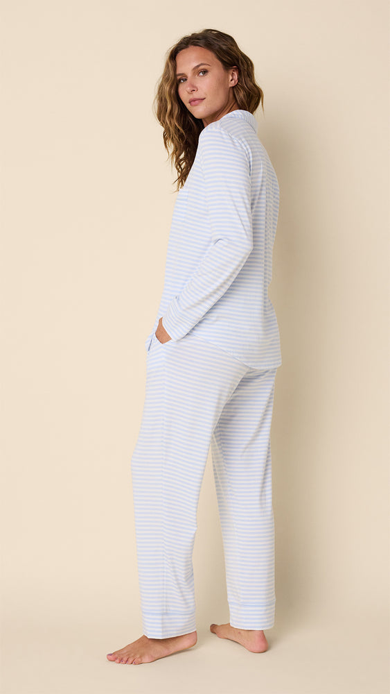 Essential Stripe Pima Knit Long-Sleeved Pajama - Heavenly Blue Hover Heavenly Blue