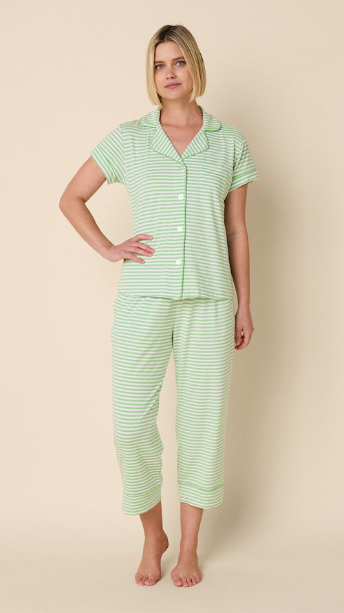 Essential Stripe Pima Knit Capri Set - Pistachio Main Pistachio