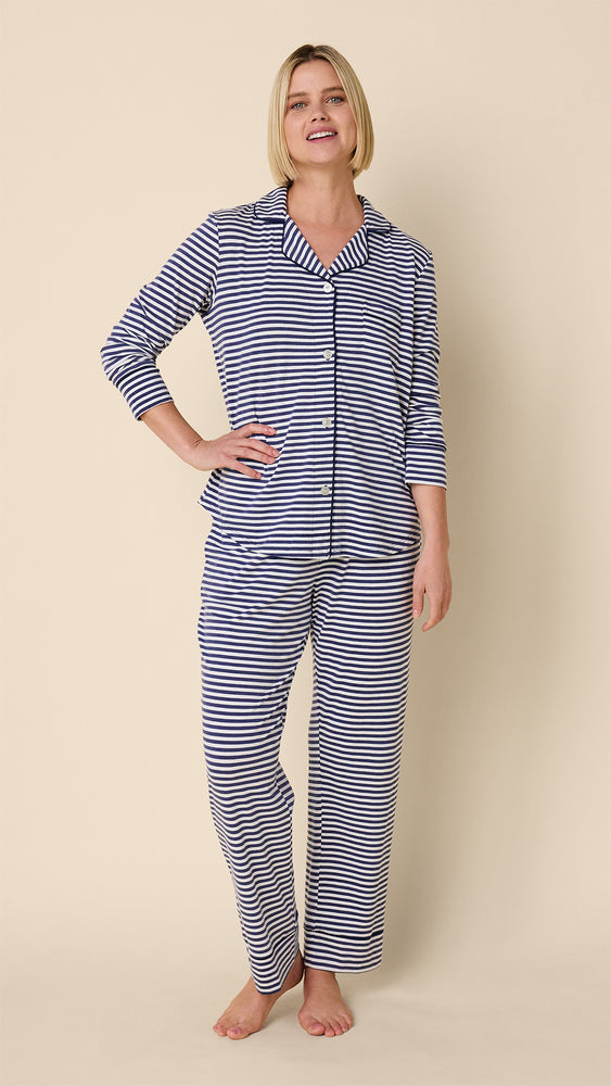 Essential Stripe Pima Knit Long-Sleeved Pajama - Navy Main Navy