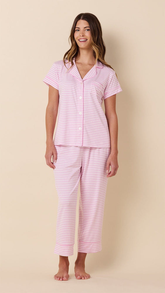 Essential Stripe Pima Knit Capri Set - Pink Moment Hover Pink Moment
