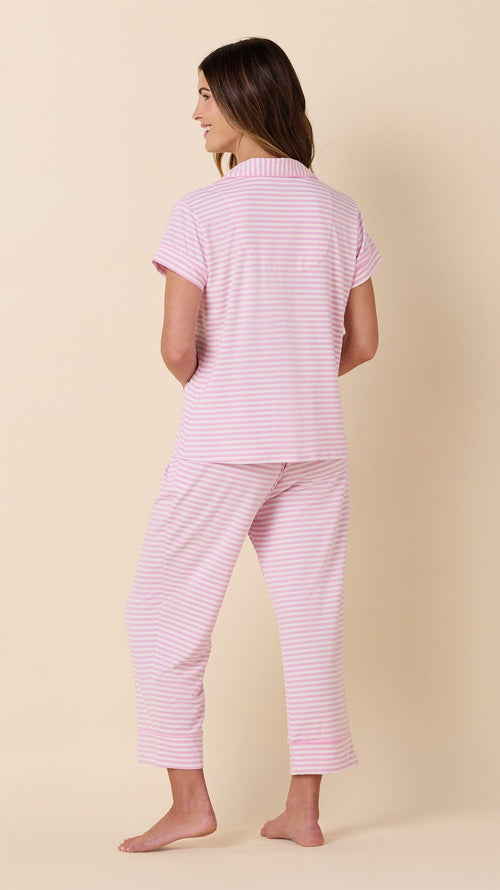 Essential Stripe Pima Knit Capri Set - Pink Moment Extra Pink Moment