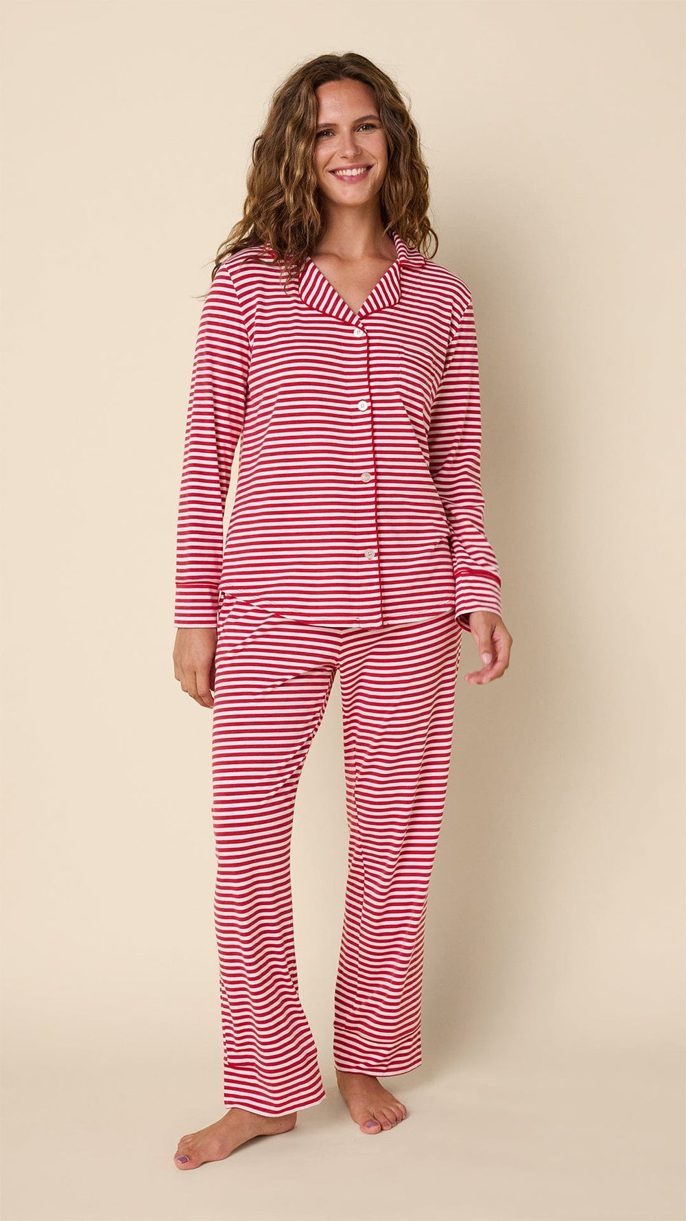 Essential Stripe Pima Knit Long-Sleeved Pajama - Red Main Red
