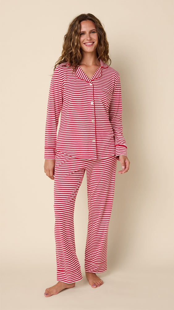 Essential Stripe Pima Knit Long-Sleeved Pajama - Red Main Red