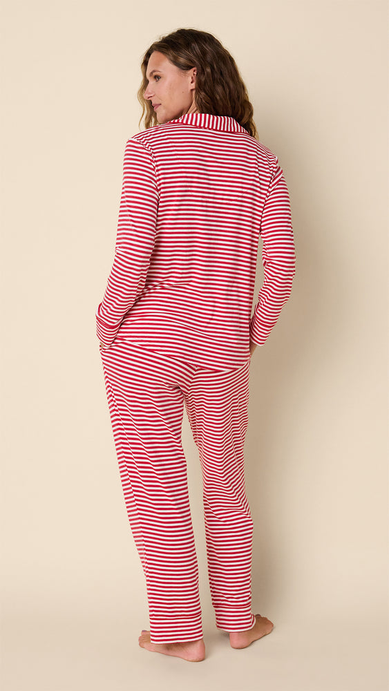 Essential Stripe Pima Knit Long-Sleeved Pajama - Red Hover Red