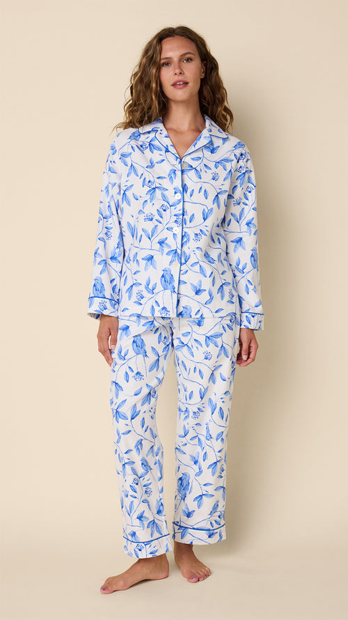 Feathered Friend Flannel Long-Sleeved Pajama Main White