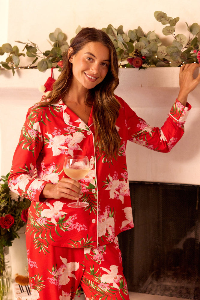 Flora Festiva Pima Knit Long-Sleeved Pajama Main Red