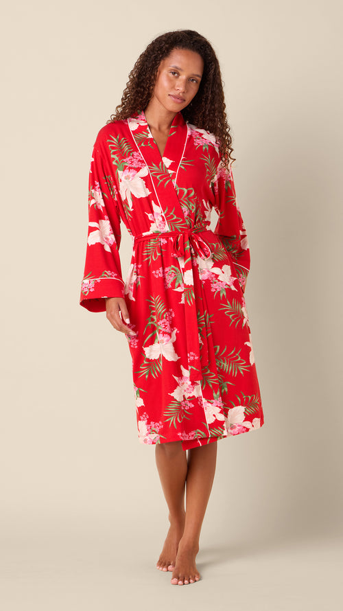 Flora Festiva Pima Knit Kimono Robe Main Red