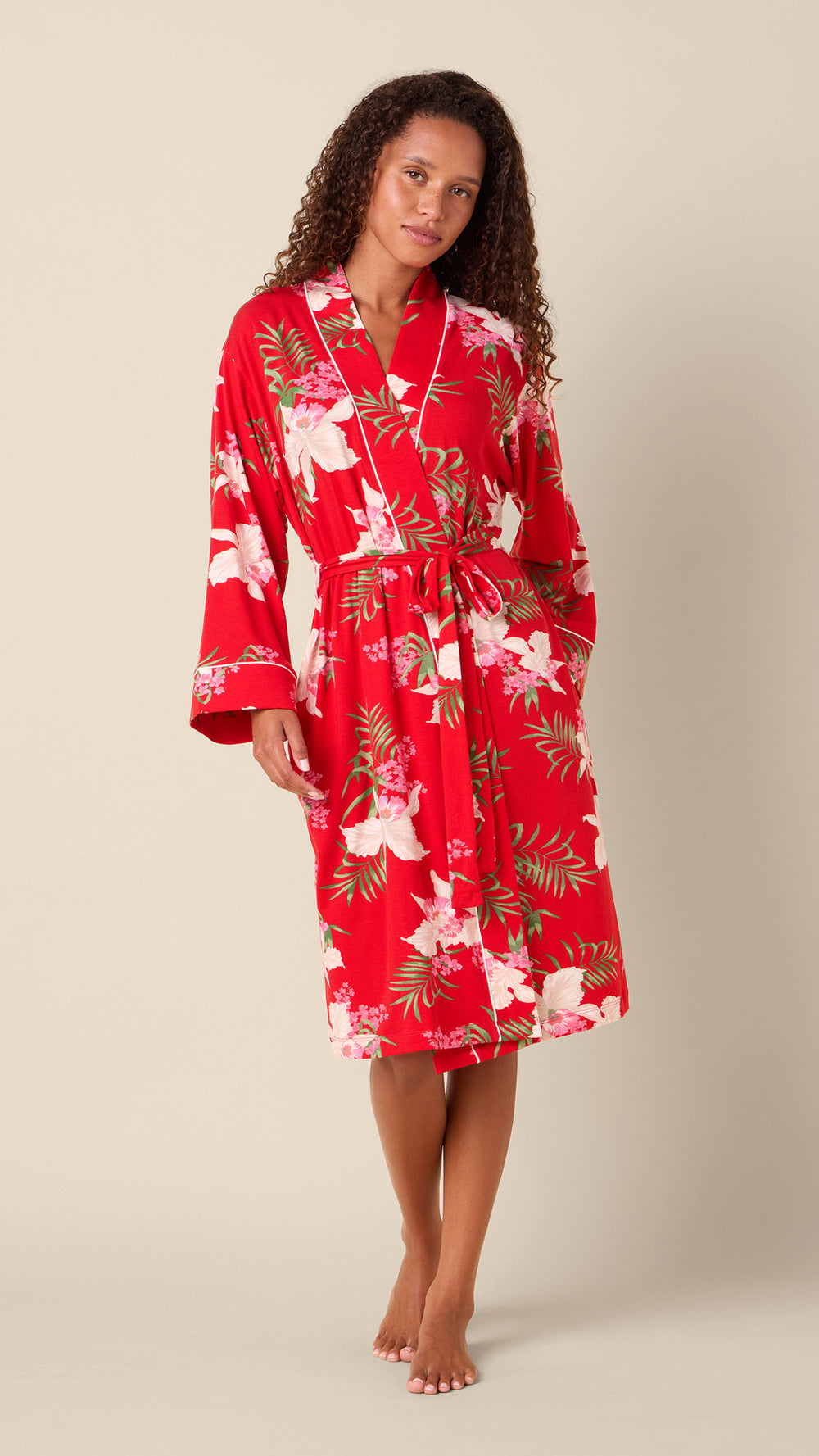 Flora Festiva Pima Knit Kimono Robe Main Red