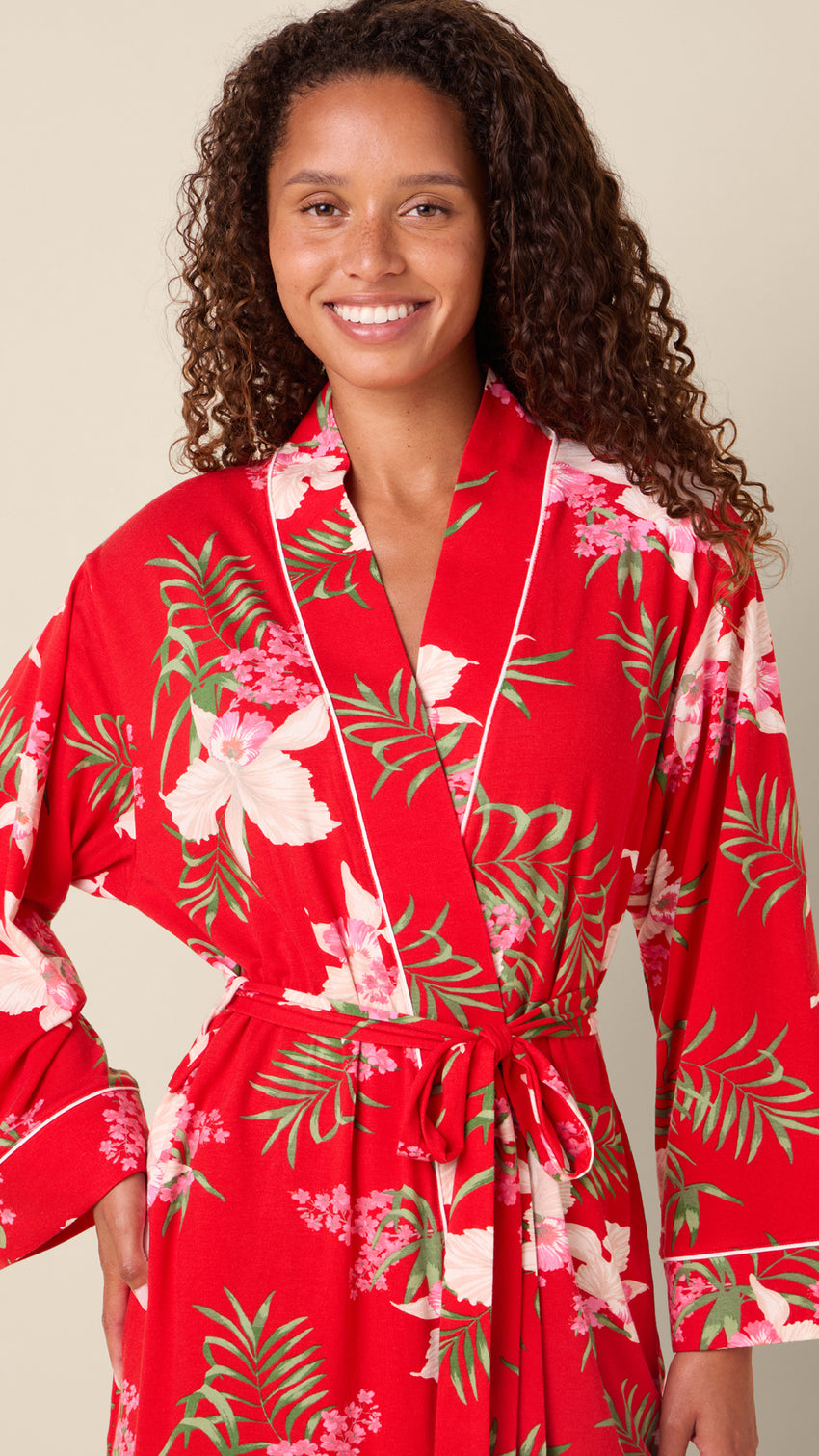 Flora Festiva Pima Knit Kimono Robe Extra Red