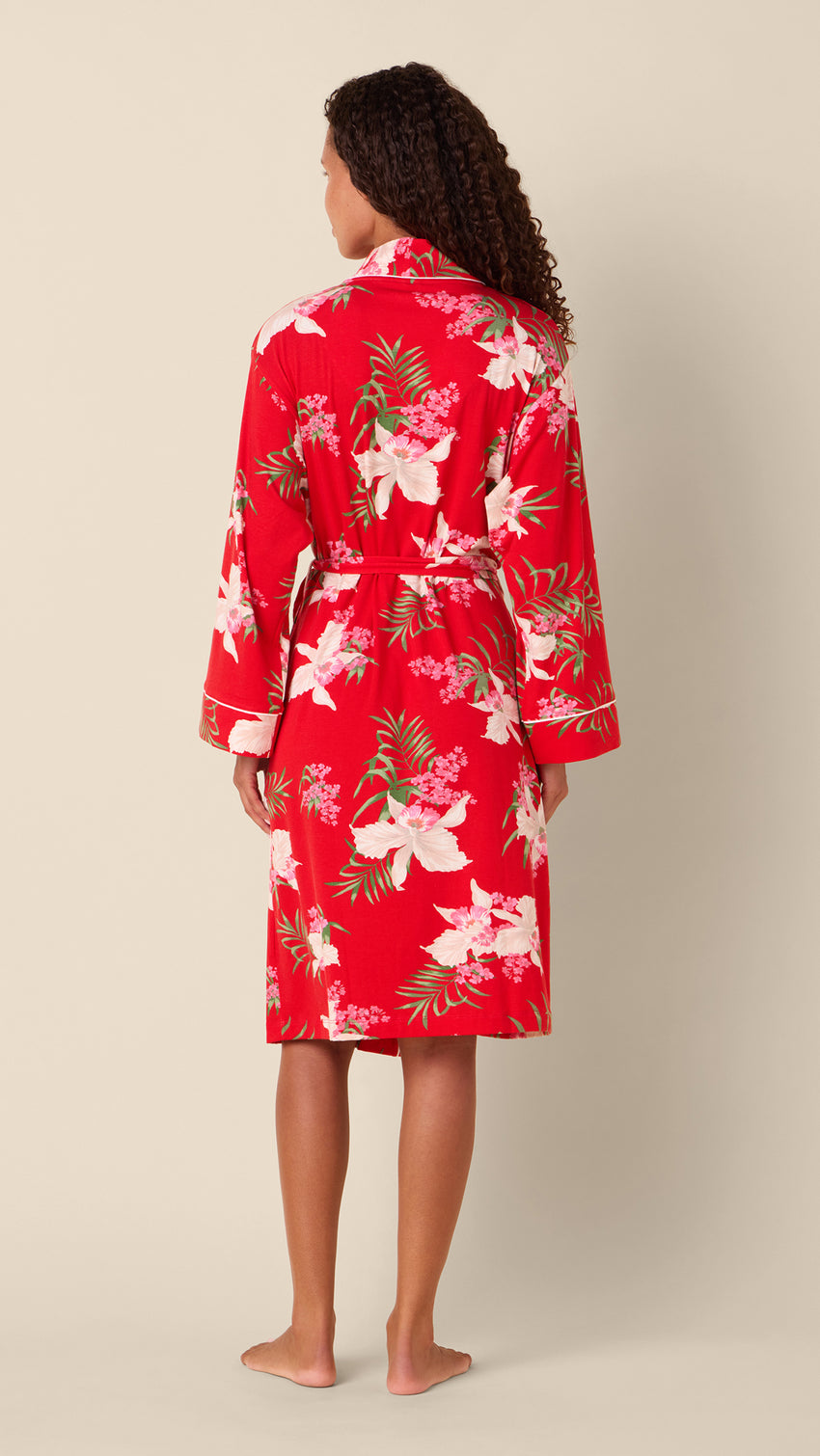 Flora Festiva Pima Knit Kimono Robe Hover Red