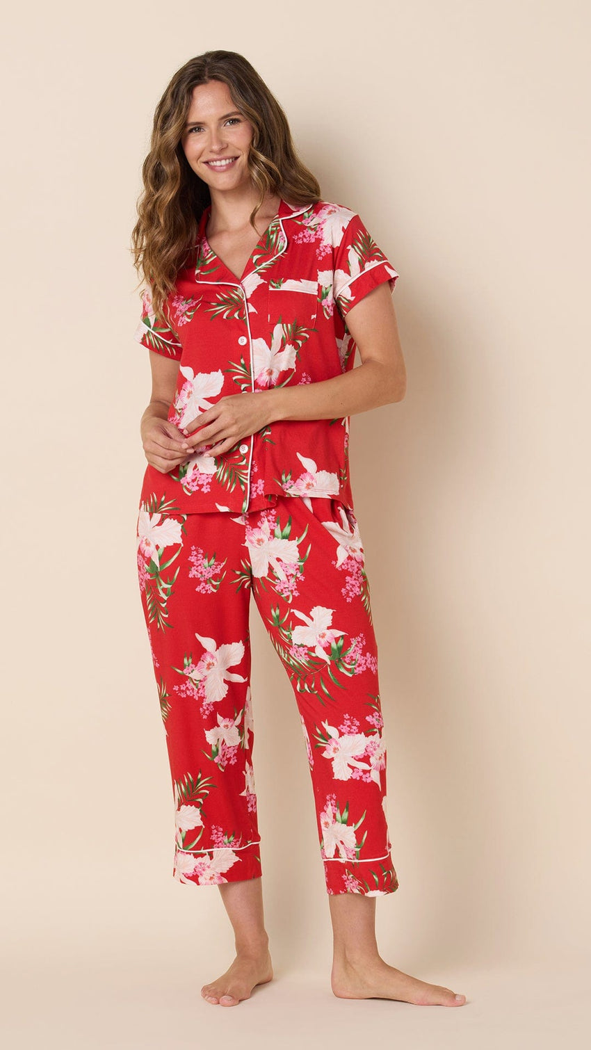 Flora Festiva Pima Knit Capri Set Hover Red