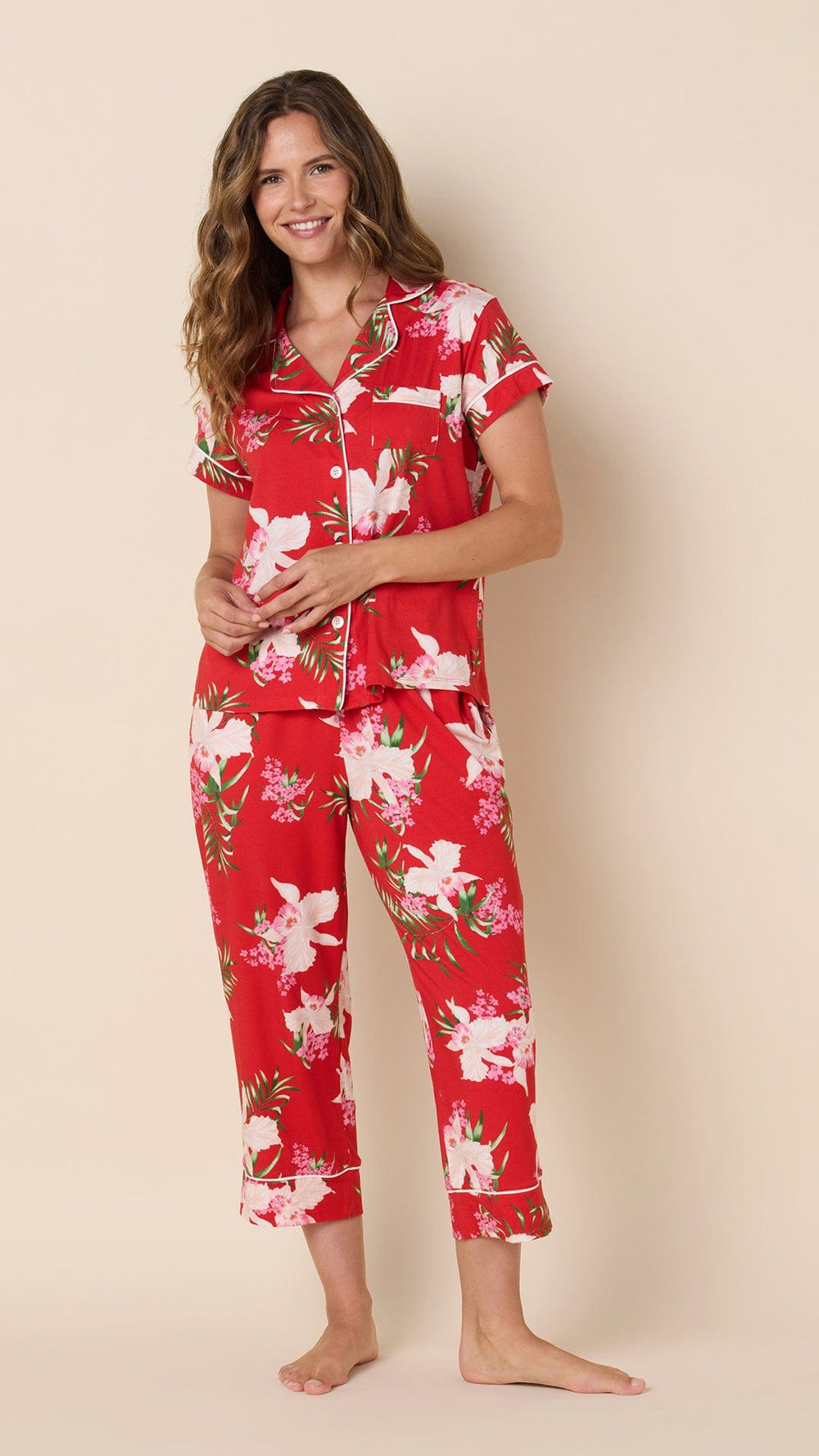 Flora Festiva Pima Knit Capri Set Hover Red
