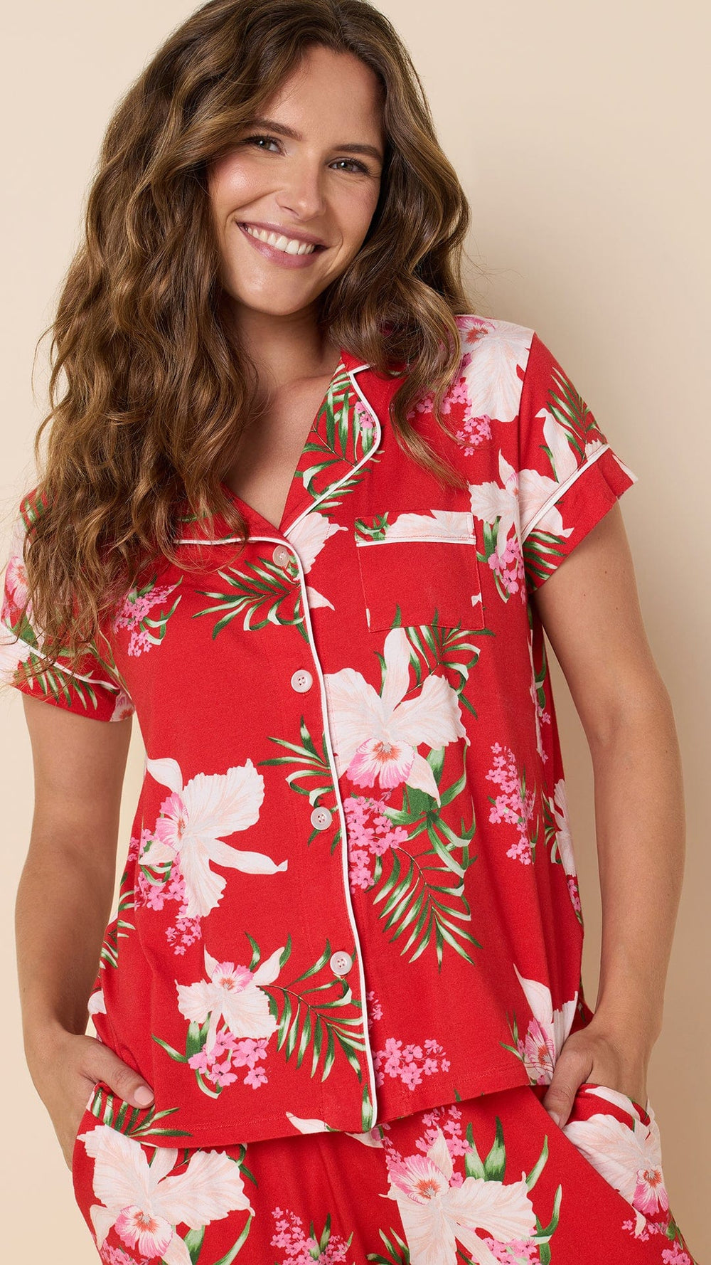 Flora Festiva Pima Knit Capri Set Wide Red