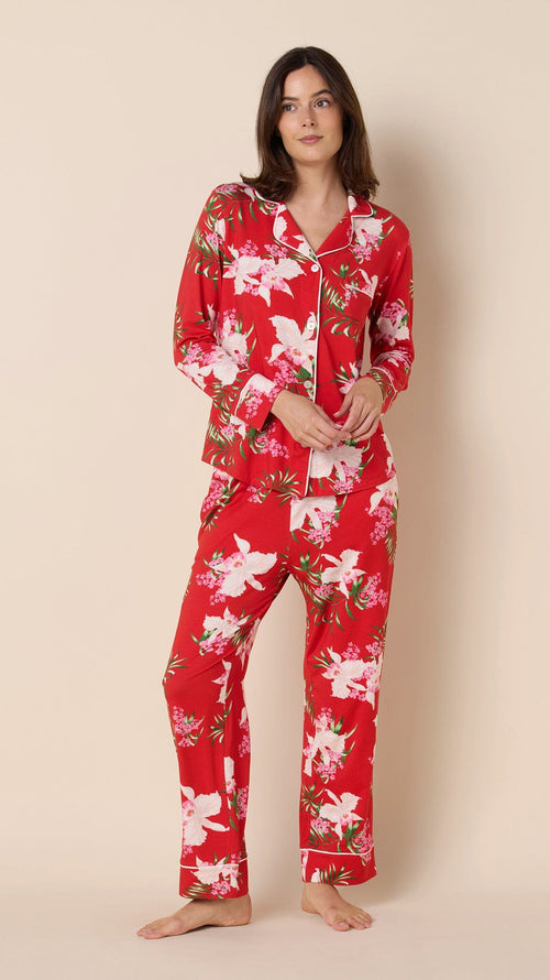 Flora Festiva Pima Knit Long-Sleeved Pajama Wide Red