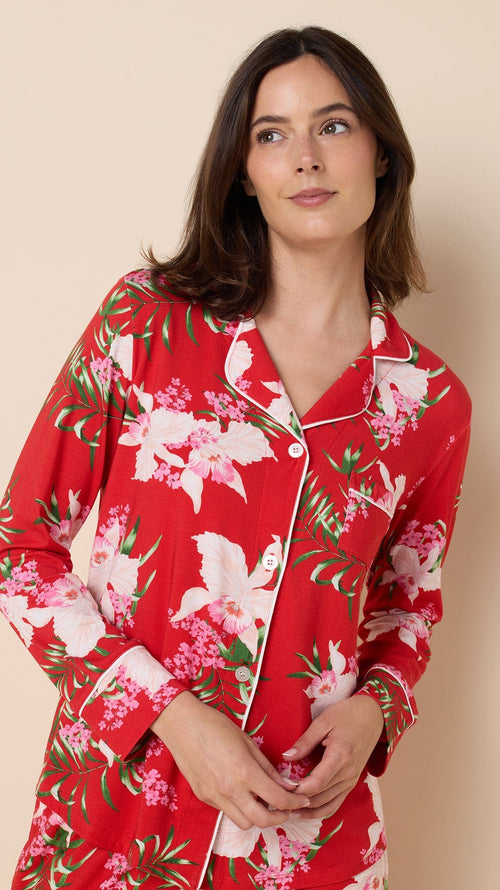 Flora Festiva Pima Knit Long-Sleeved Pajama Hover Extra Red