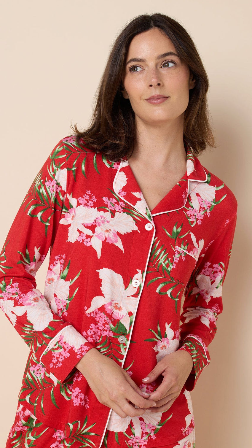 Flora Festiva Pima Knit Long-Sleeved Pajama Hover Extra Red