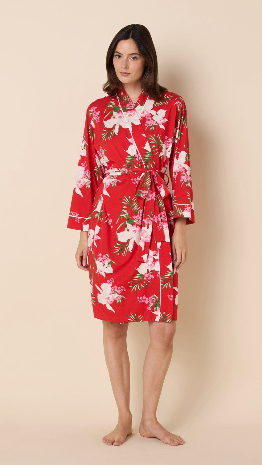 Flora Festiva Pima Knit Kimono Robe Main Red