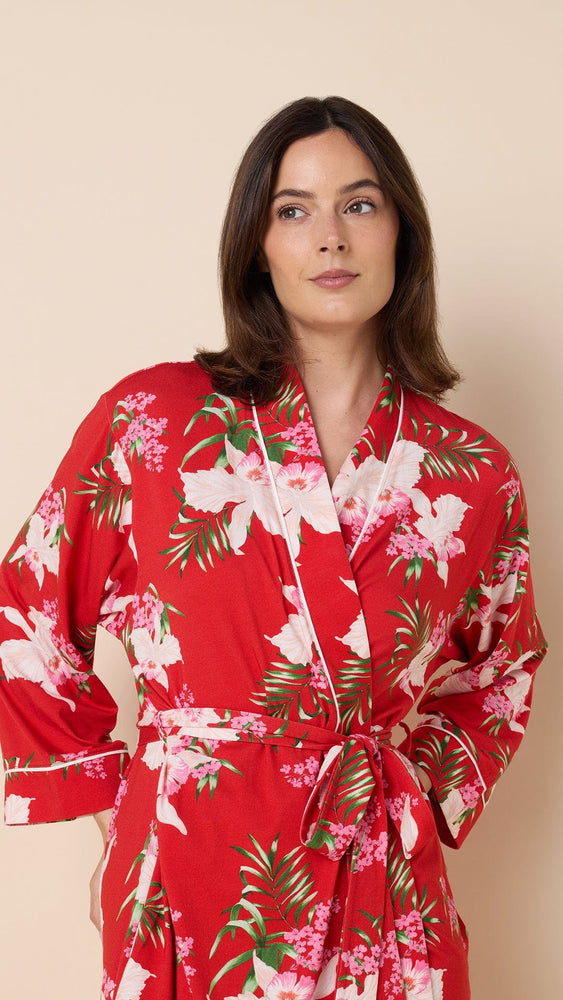 Flora Festiva Pima Knit Kimono Robe Extra Red