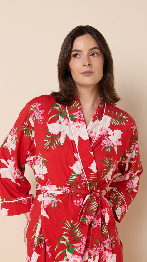 Flora Festiva Pima Knit Kimono Robe Extra Red