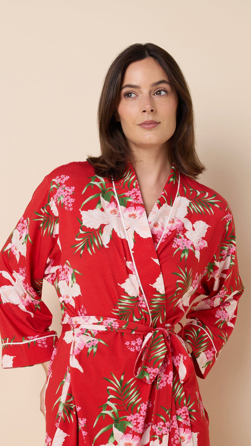 Flora Festiva Pima Knit Kimono Robe Extra Red